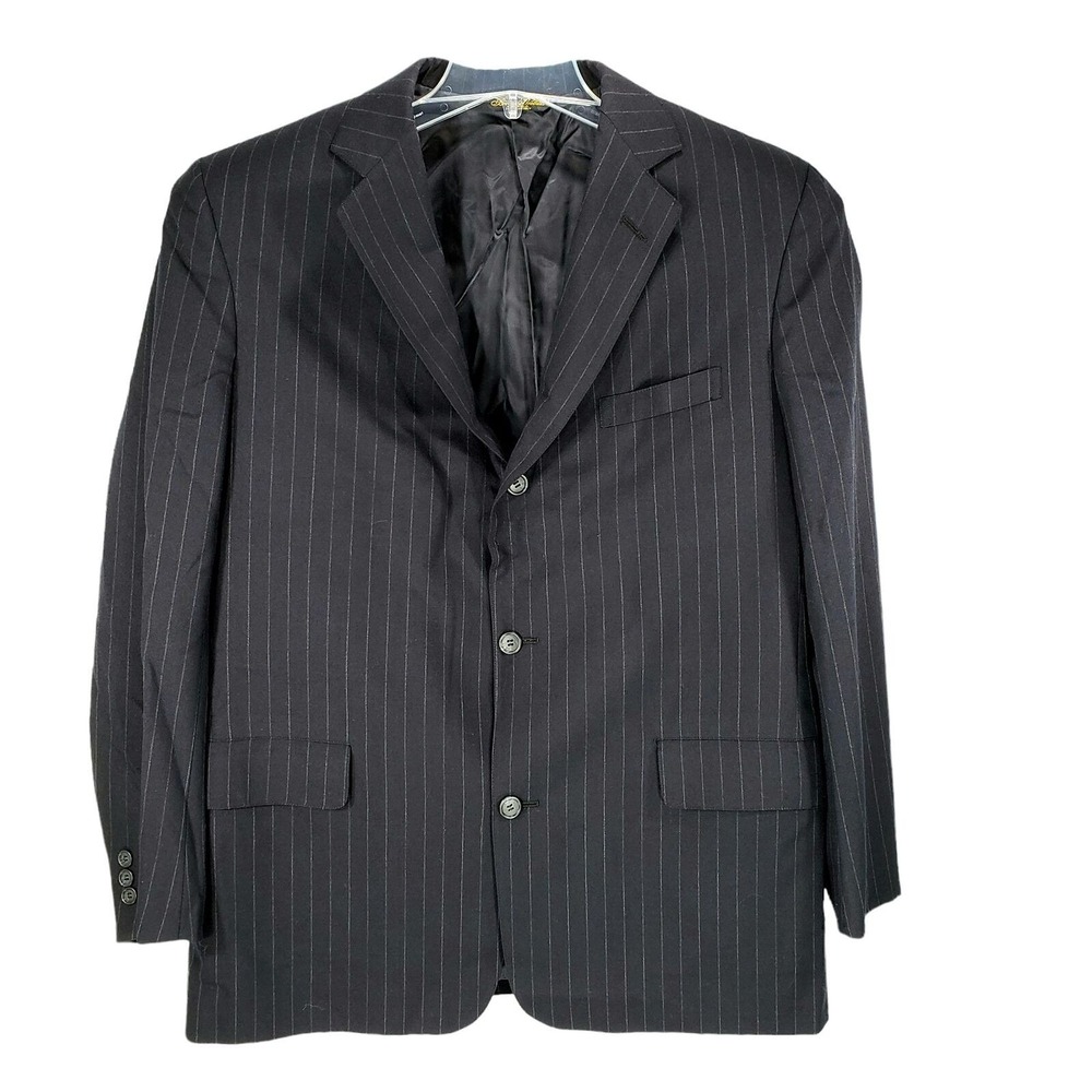 Brooks Brothers Pinstripe Sport Coat 43L Long Men Black 100% Wool Blazer Jacket